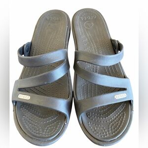 CROCS Patricia 11 Wedge Heeled Strappy Black Sandals Size 8